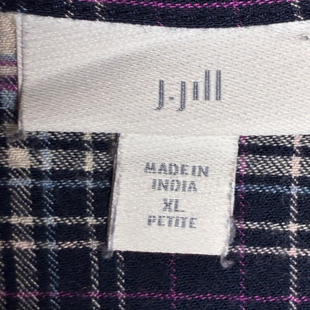 J Jill Womens XL Petite Plaid Top Blouse Button Front Blue Flannel Lumberjack - Picture 7 of 9